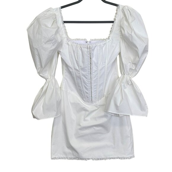 House of CB White Corset Mini Dress Puff Sleeve Coquette Wedding Sz Small NWOT - Picture 6 of 11